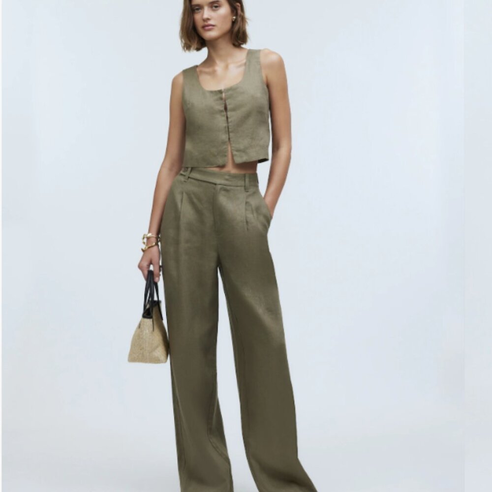 Madewell The Harlow Wide-Leg Pant in 100% Linen in Distant Surplus